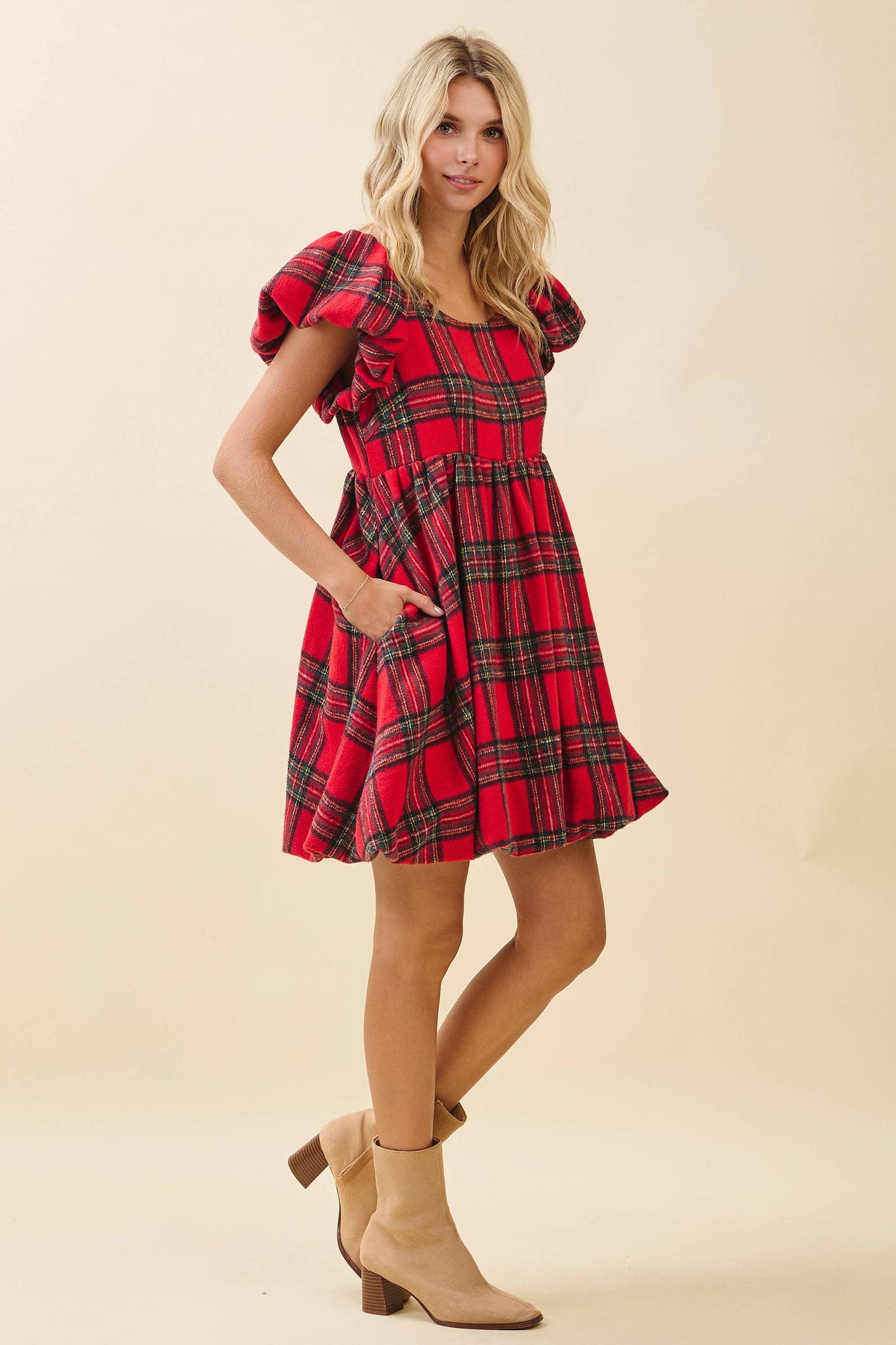 Red Plaid Bubble Dress