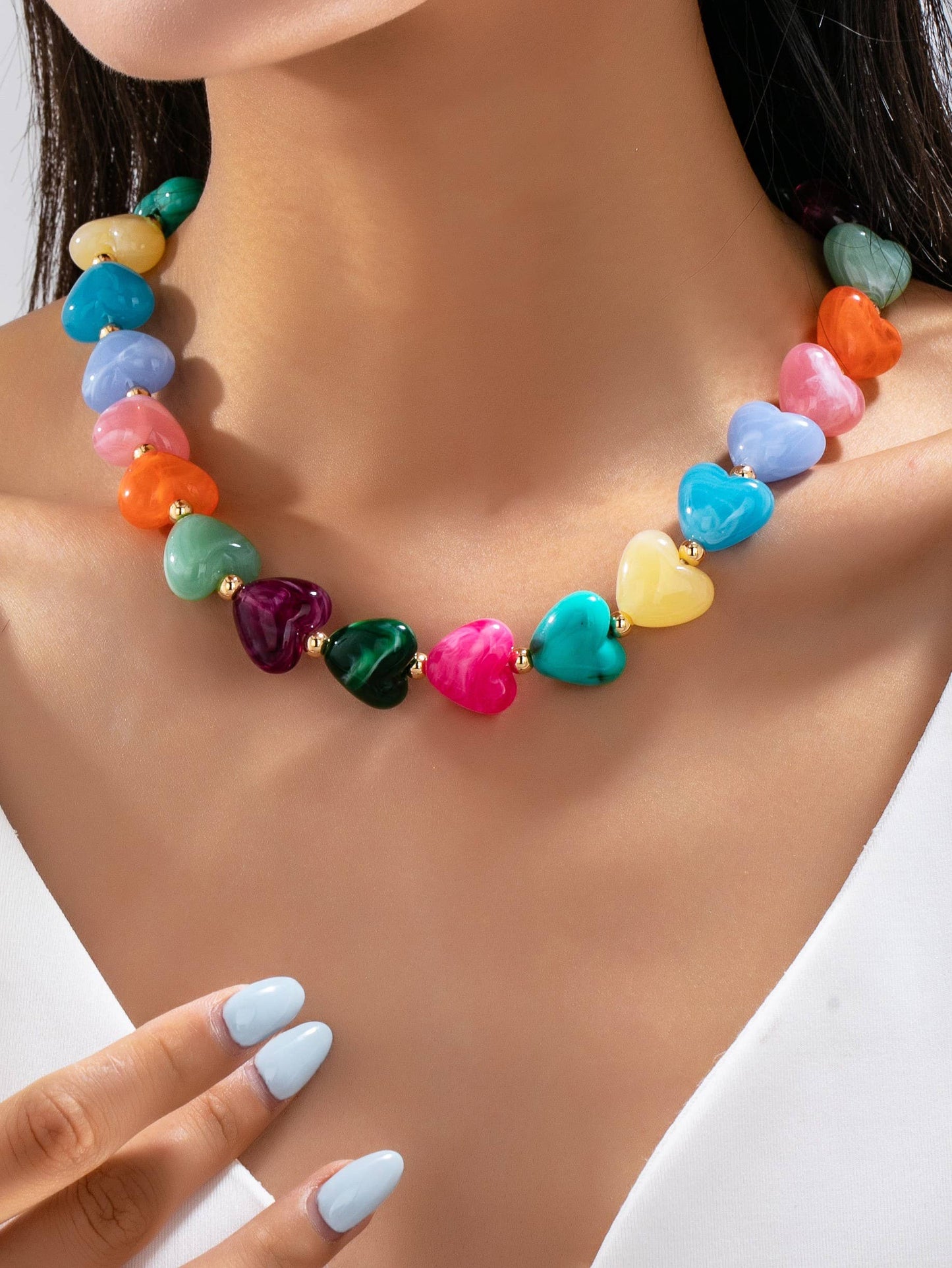 Colorful Resin Heart Bead Necklace