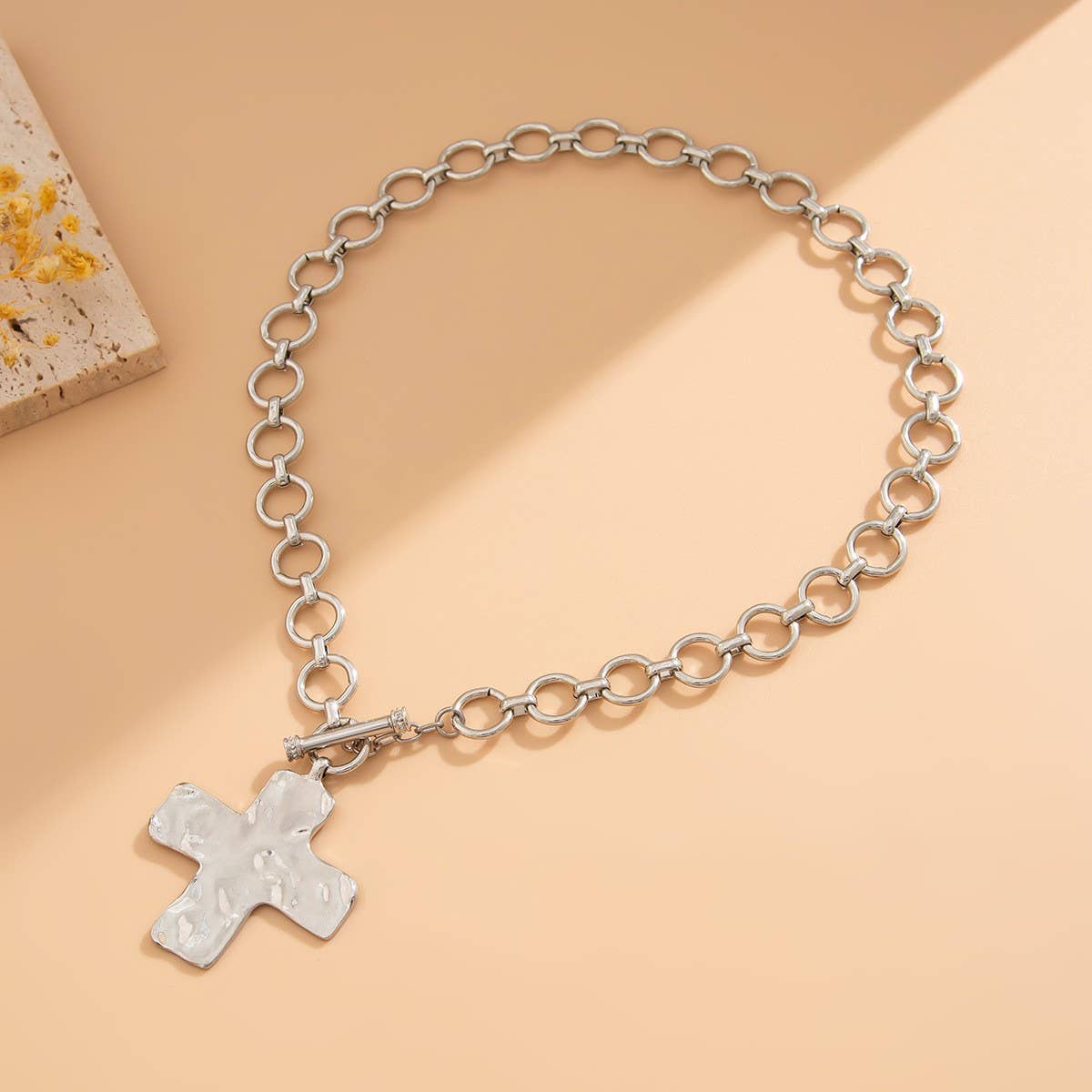 Textured Cross Silver Necklace