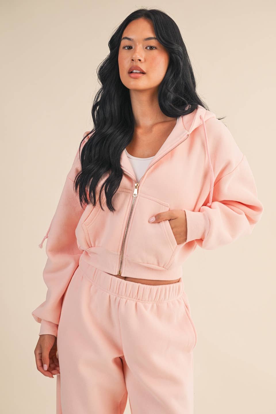 Cozy Oversized Crop Hoodie - Pink