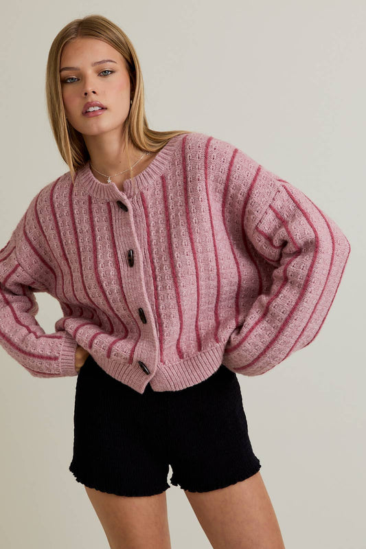 Mauve Striped Sweater Cardigan