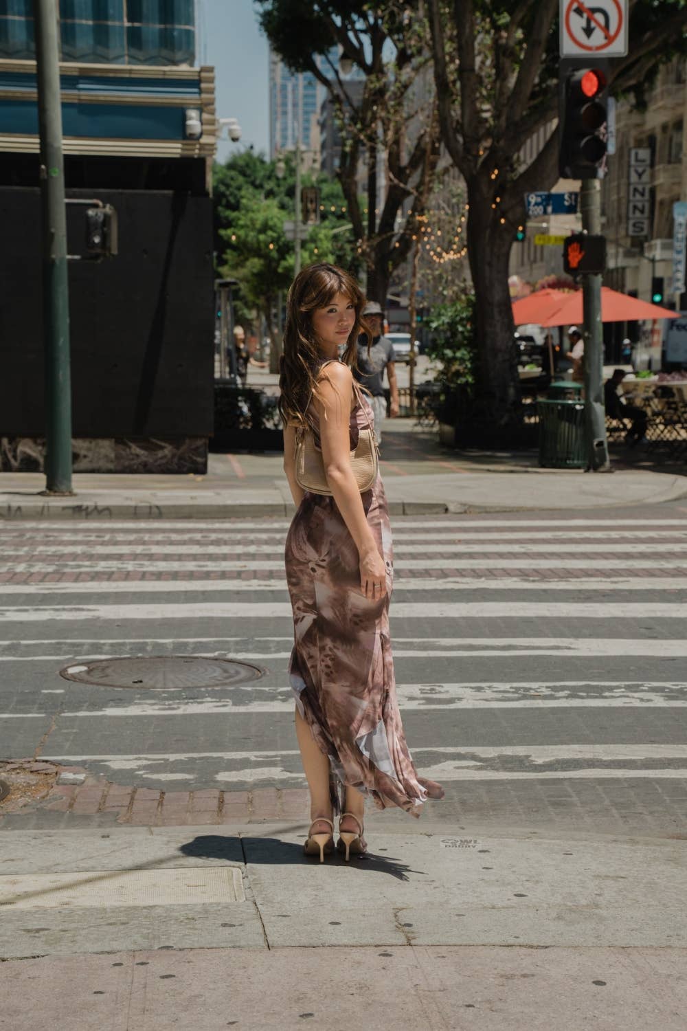 Brown Mesh Maxi Dress with Ruffles