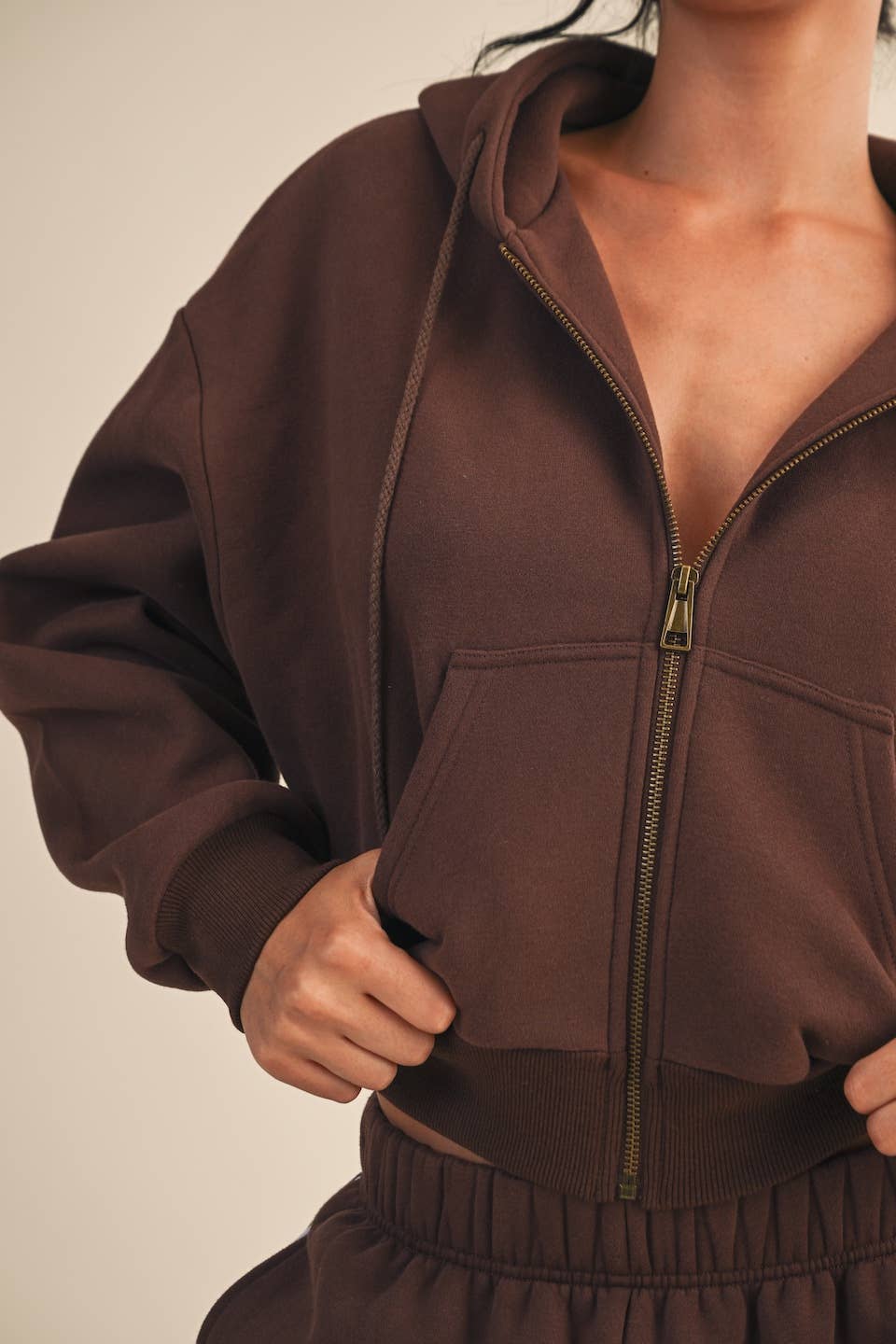 Cozy Oversized Crop Hoodie - Brown