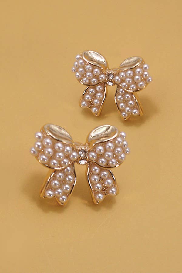 Mini Pearl Bow Stud Earrings
