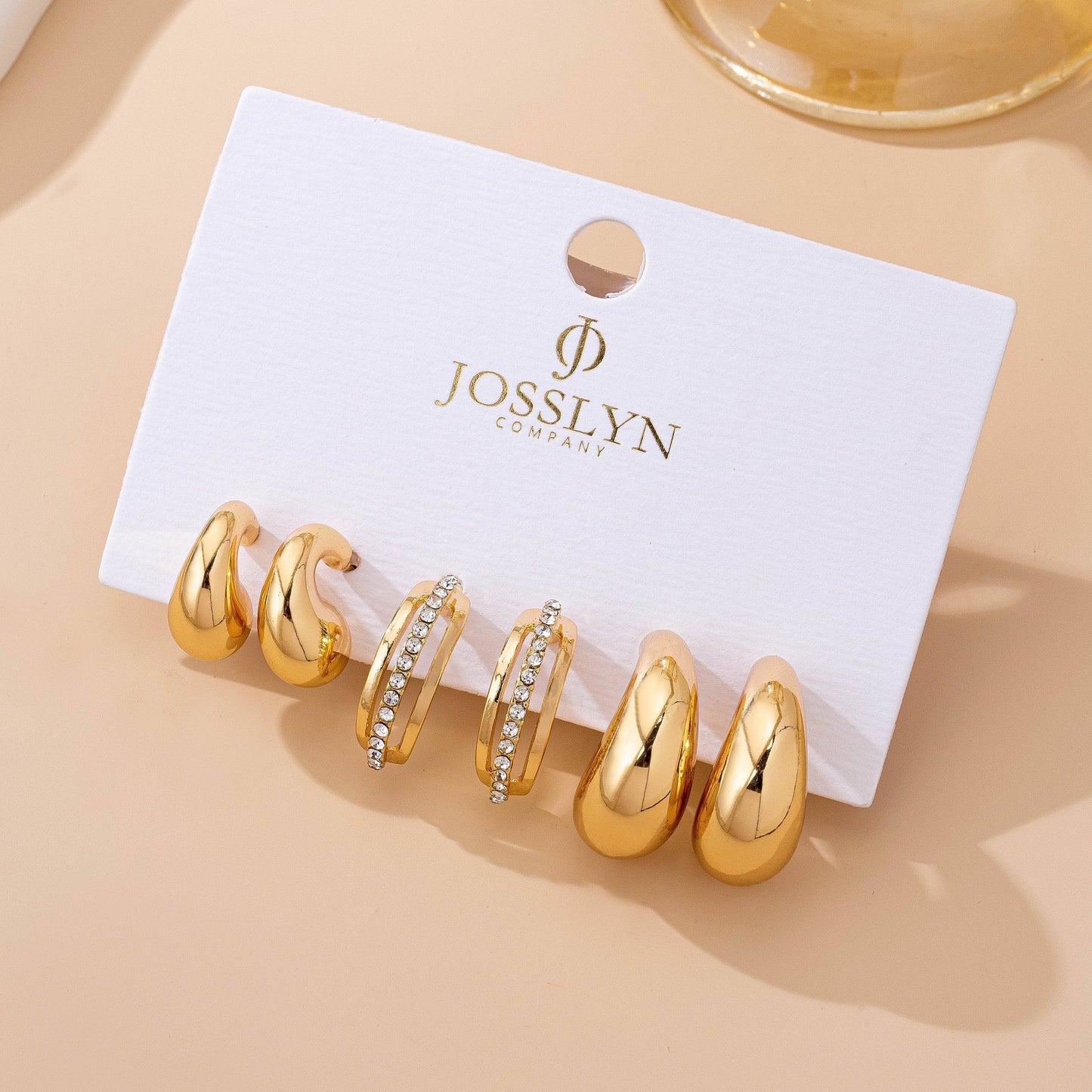 Chunky Hoop Rhinestone Trio Earrings