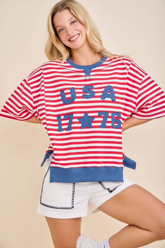 USA Embroidery Striped Top