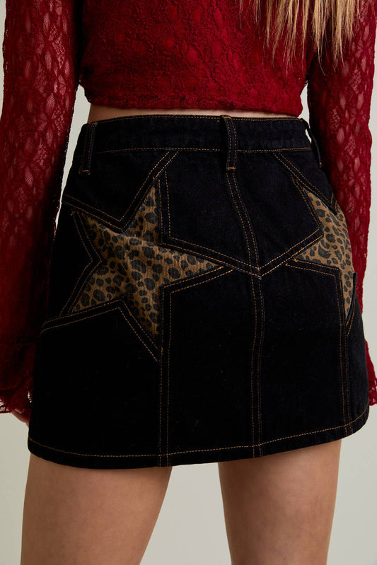 Leopard Star Denim Skirt