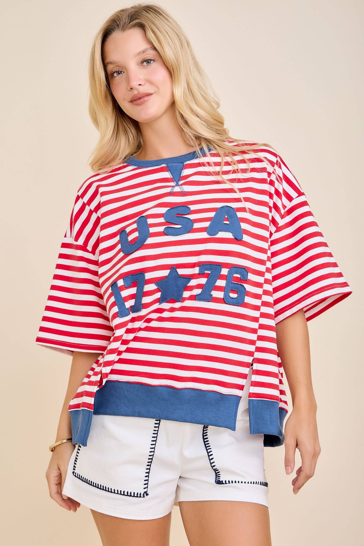 USA Embroidery Striped Top