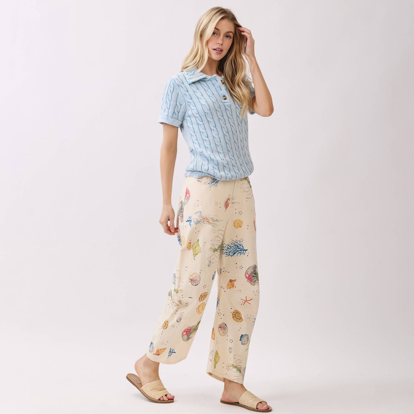 Seaside Print Barrel Pants