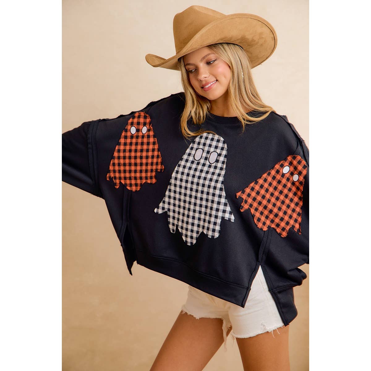 Plaid Ghost Halloween Sweatshirt