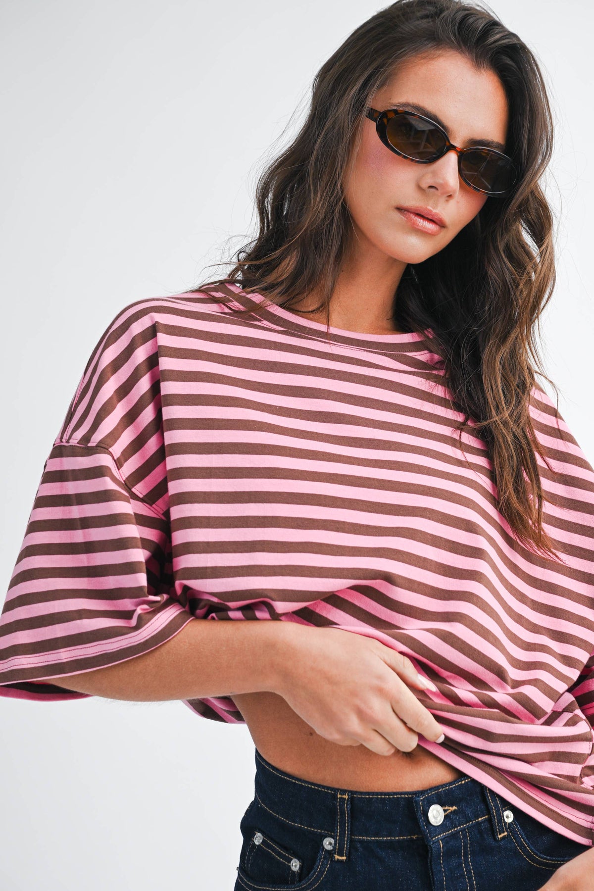 Pink Chocolate Oversized Stripe Tee