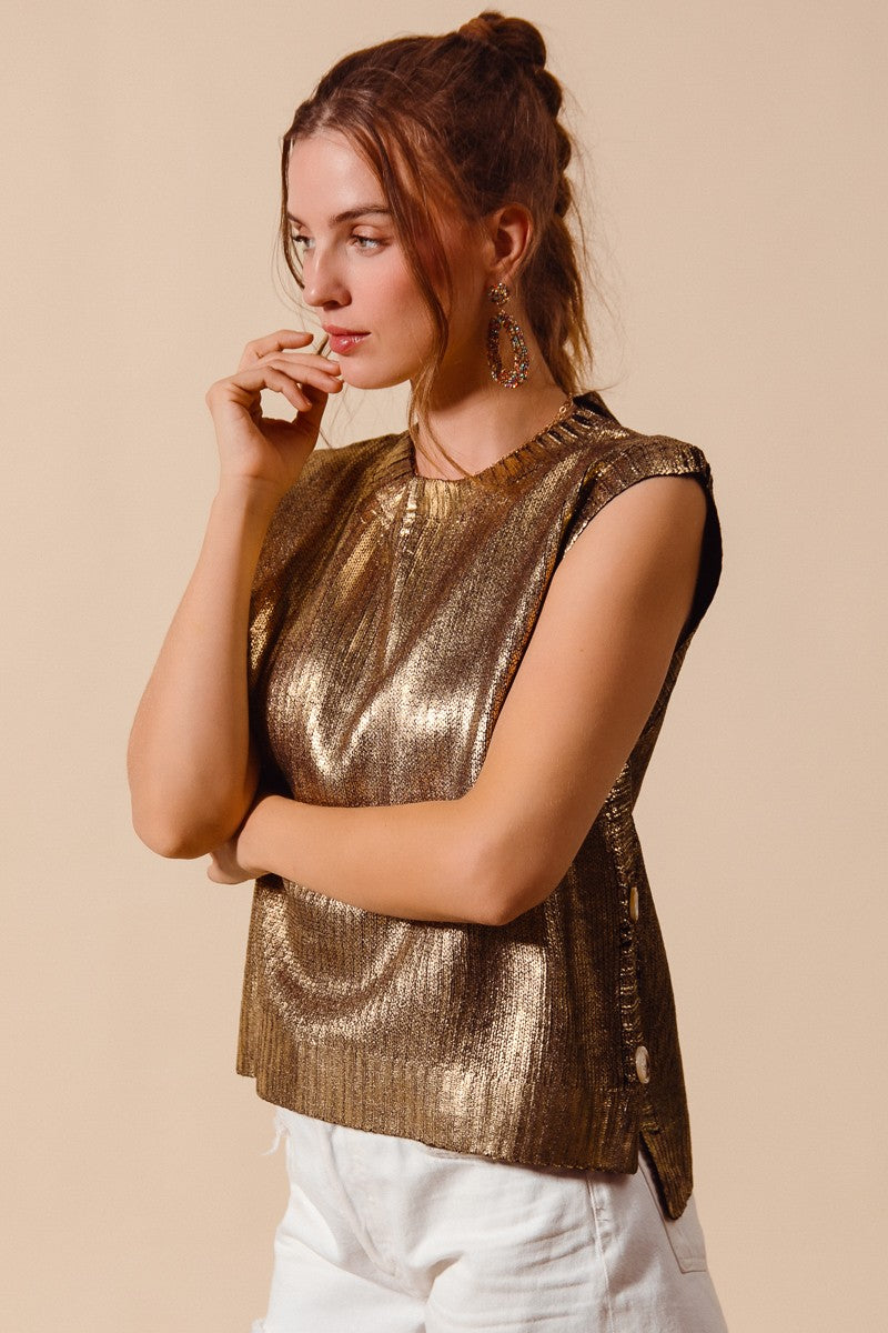 Metallic Sweater Vest - GOLD