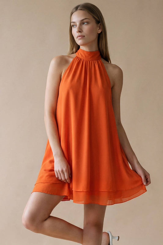 Orange Halter Neck Mini Dress