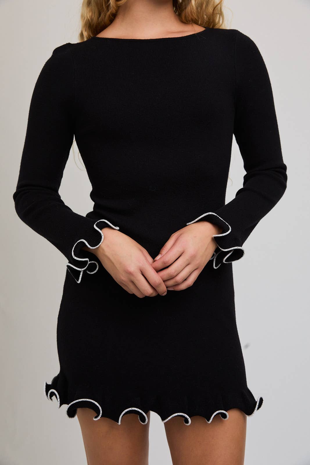 Black Ruffle Hem Sweater Dress