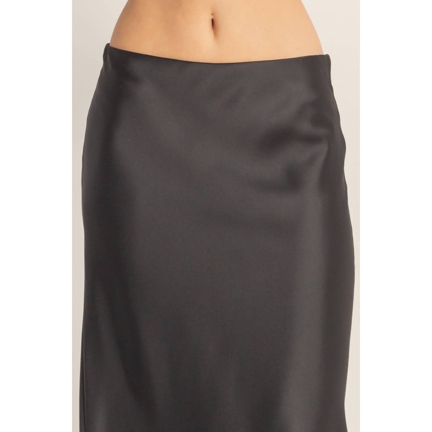Satin Midi Skirt - BLACK