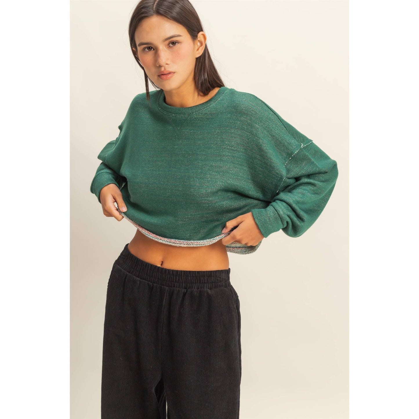 Green Raw Hem Cropped Top