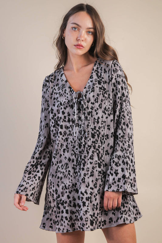 Grey Leopard Printed Mini Dress