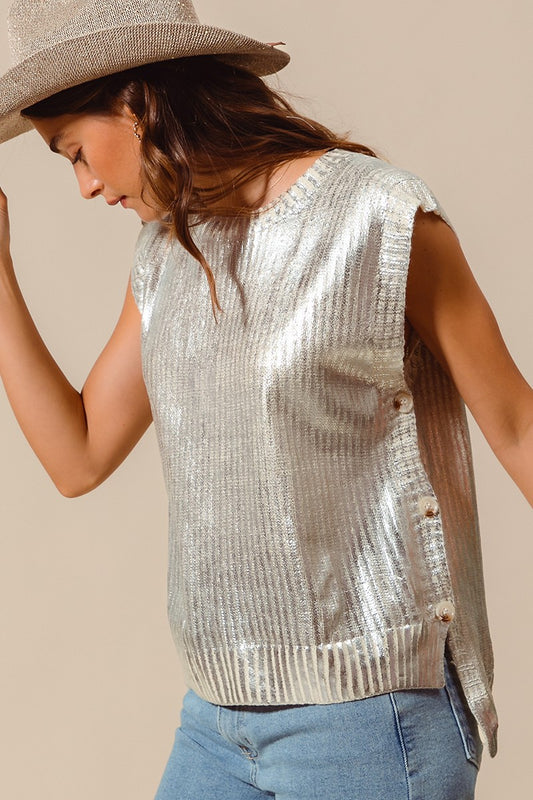 Metallic Sweater Vest - SILVER
