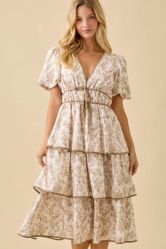 Taupe Tiered Midi Dress