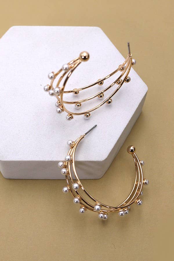 Triple Pearl Hoop Earrings