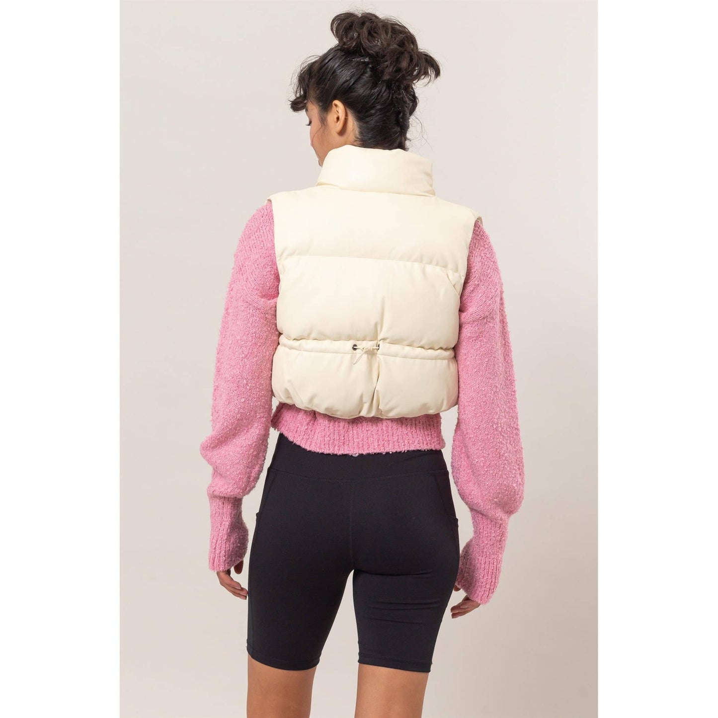Leather Cropped Puffer Vest