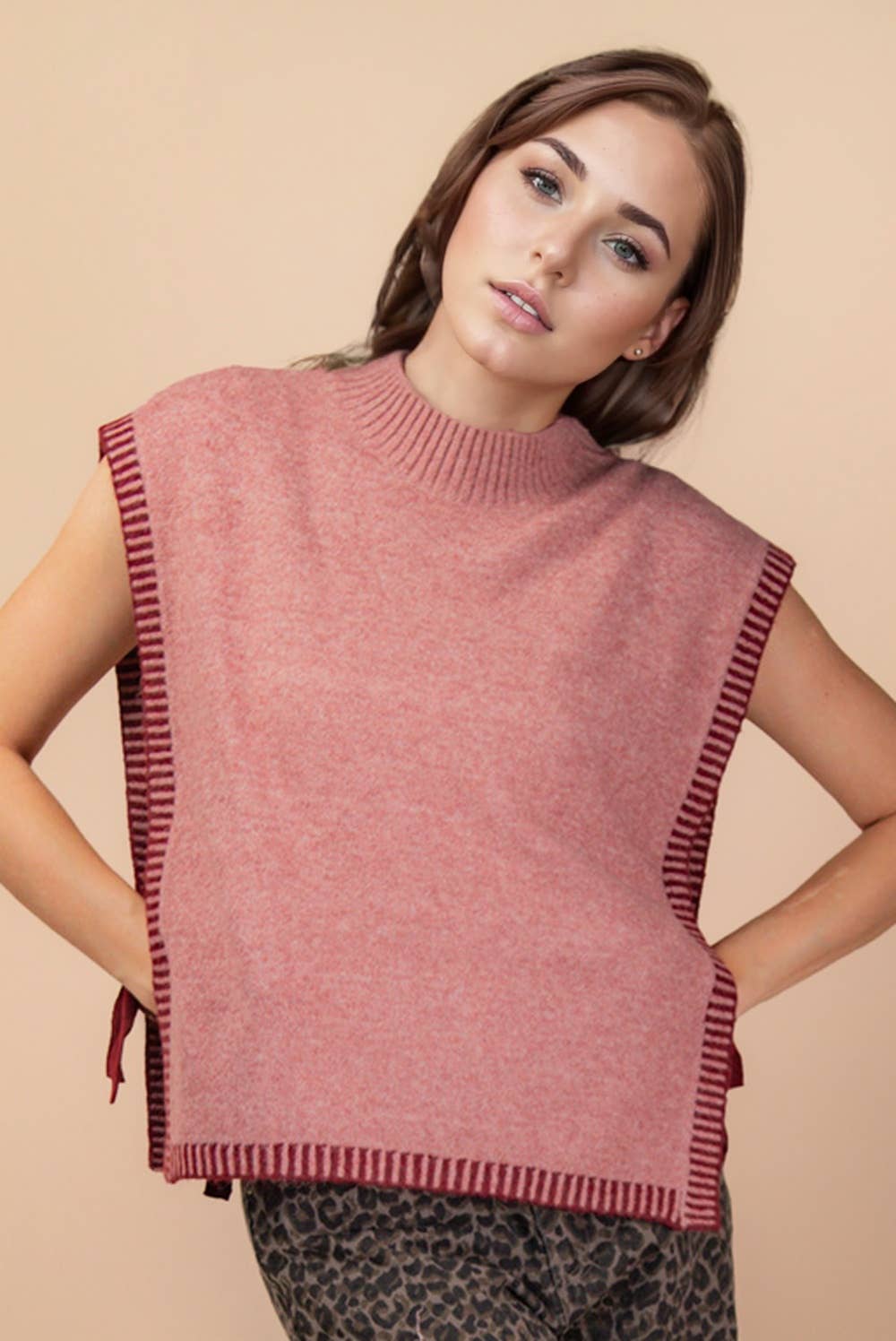 Side-Tie Sweater Vest Top - BLUSH