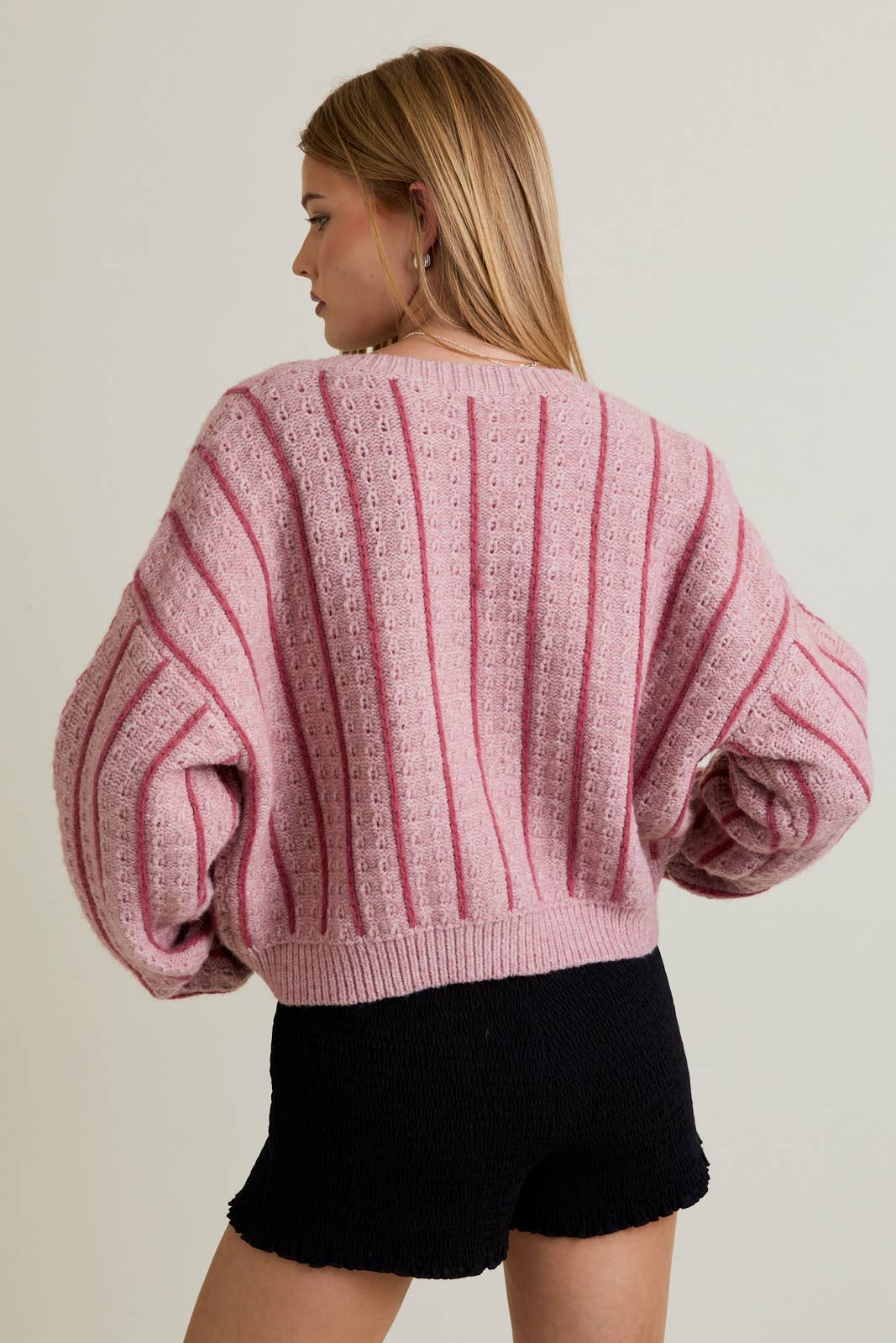 Mauve Striped Sweater Cardigan