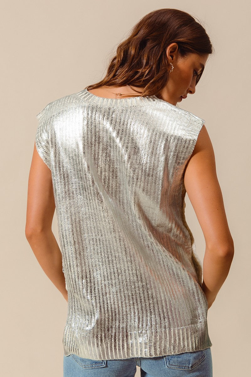 Metallic Sweater Vest - SILVER