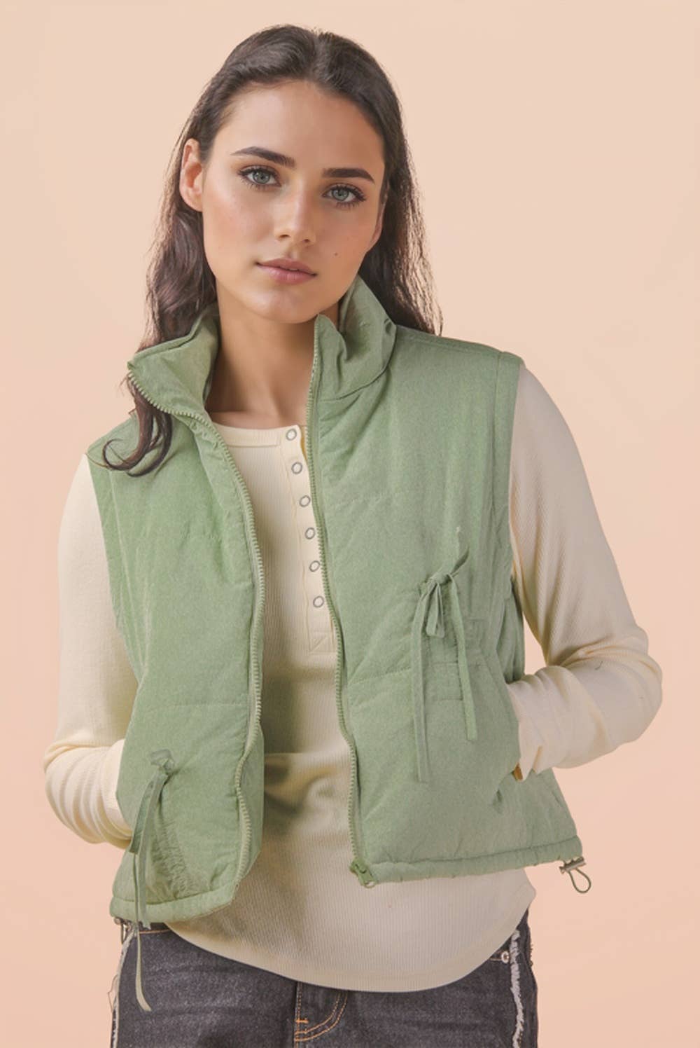 Sage Mock Neck Puffer Vest