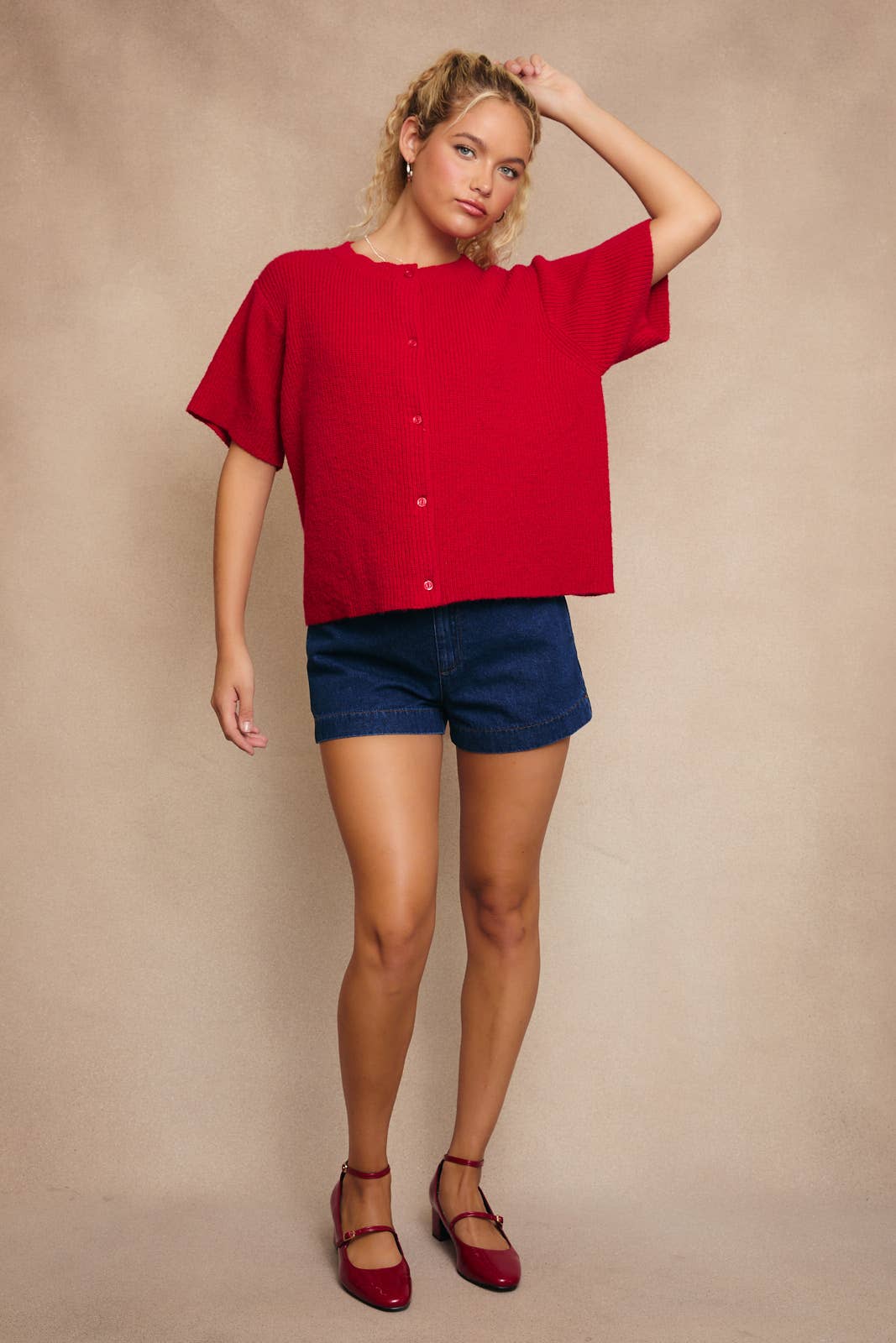 Red Button-Up Cardigan