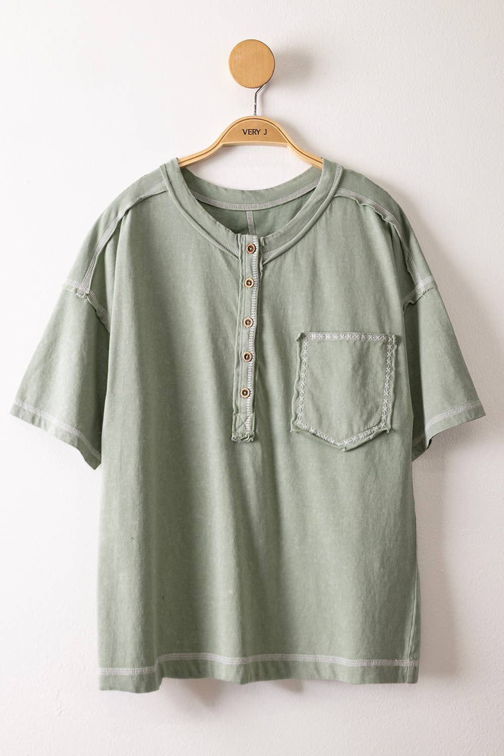 Mineral Washed Boyfriend Top - OLIVE