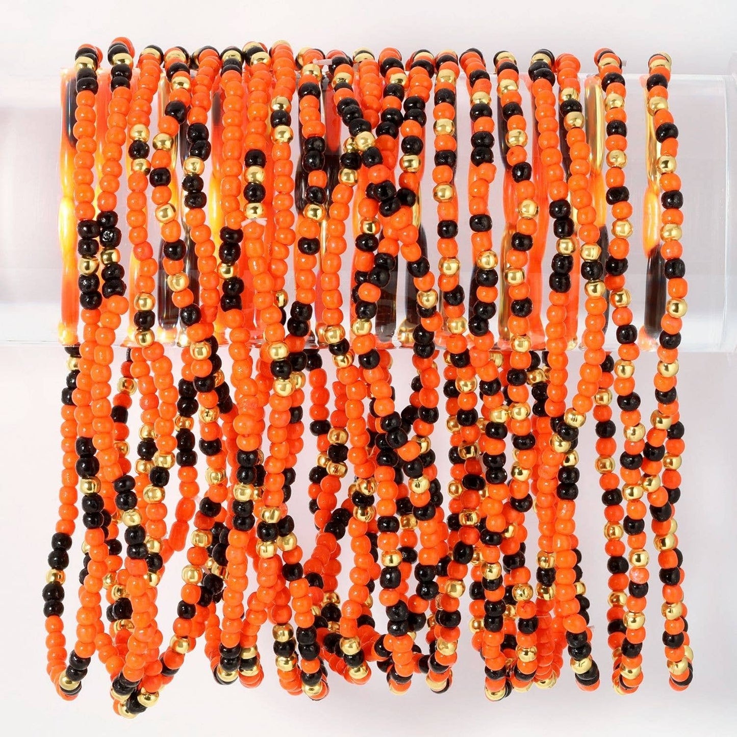 Black & Orange Stretch Bead Bracelet