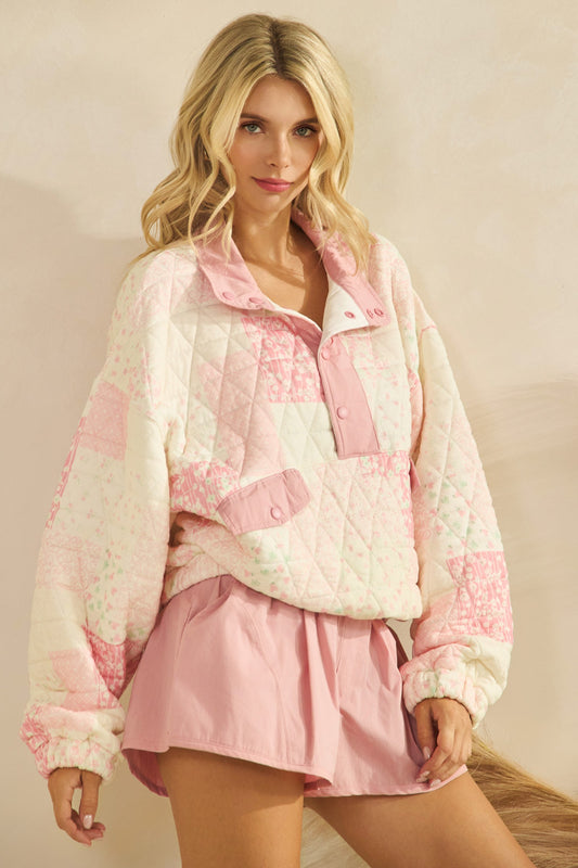 Cottage Quilted Quarter Zip - PINK