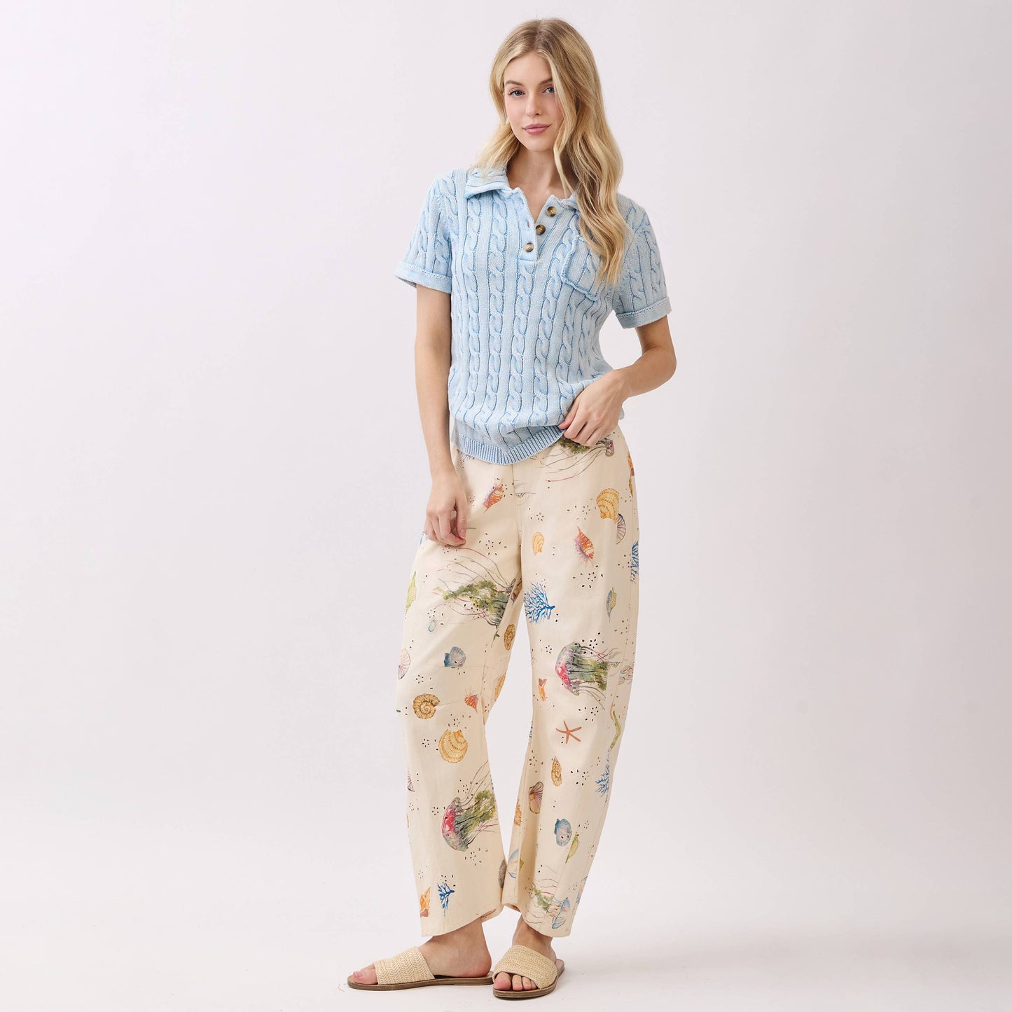 Seaside Print Barrel Pants