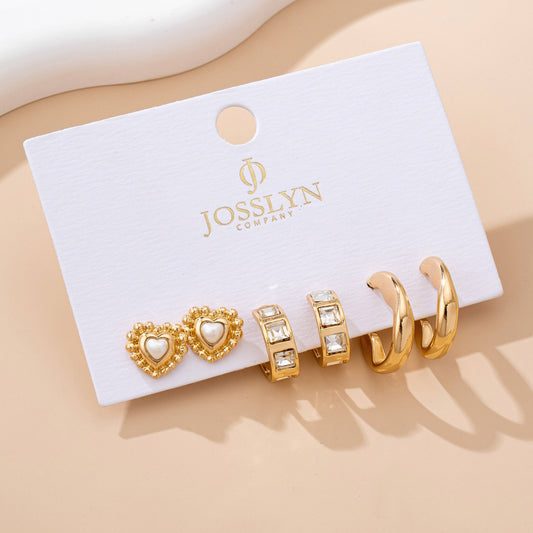 Heart & Diamond Hoop Trio Earrings