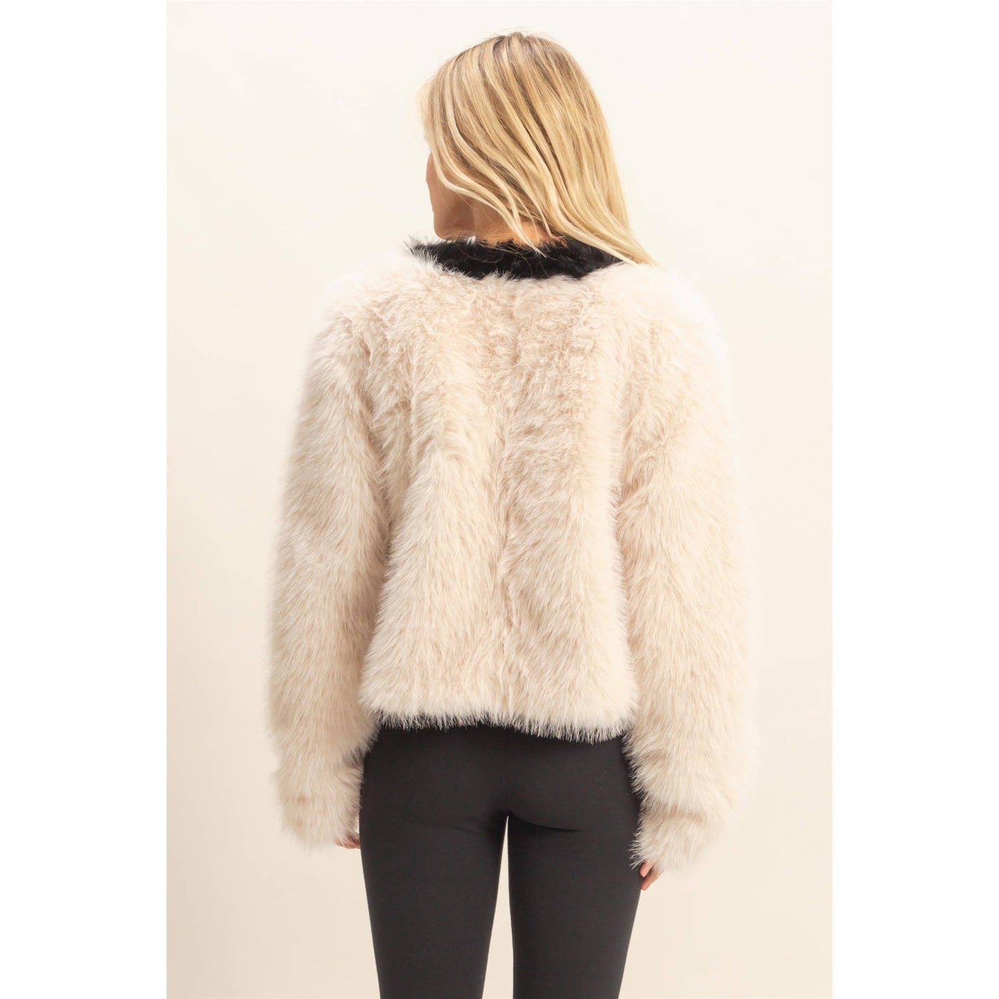 Contrasting Trimmed Faux Fur Jacket