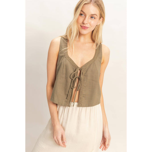 Olive Front-Tie Top
