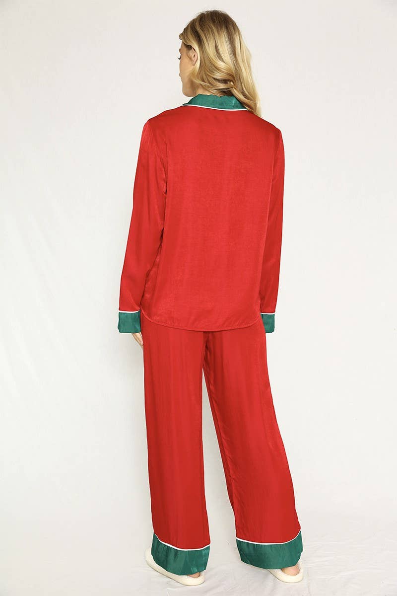 Red Satin Holiday Pajama Set