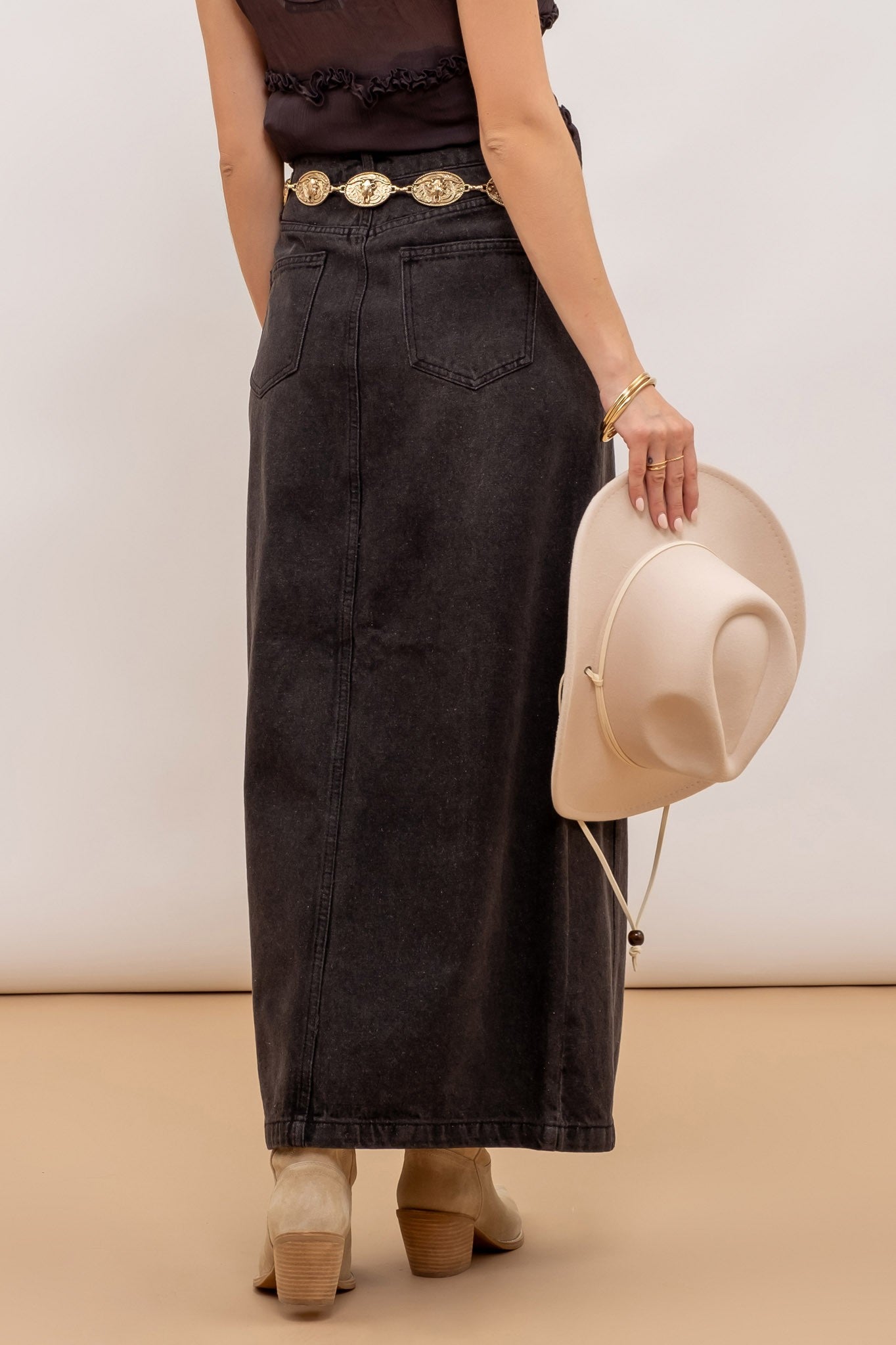 Black Denim Midi Skirt