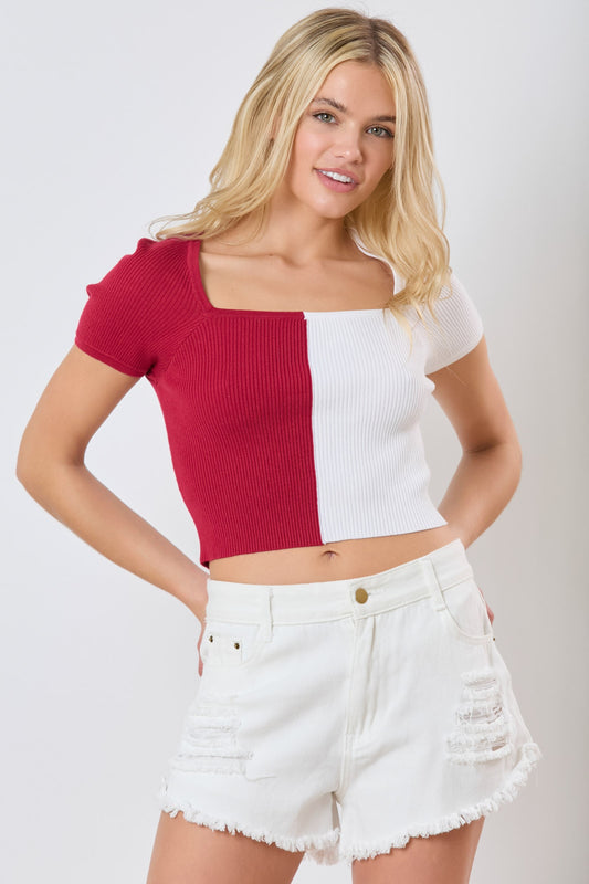 Crimson & Cream Knit Top