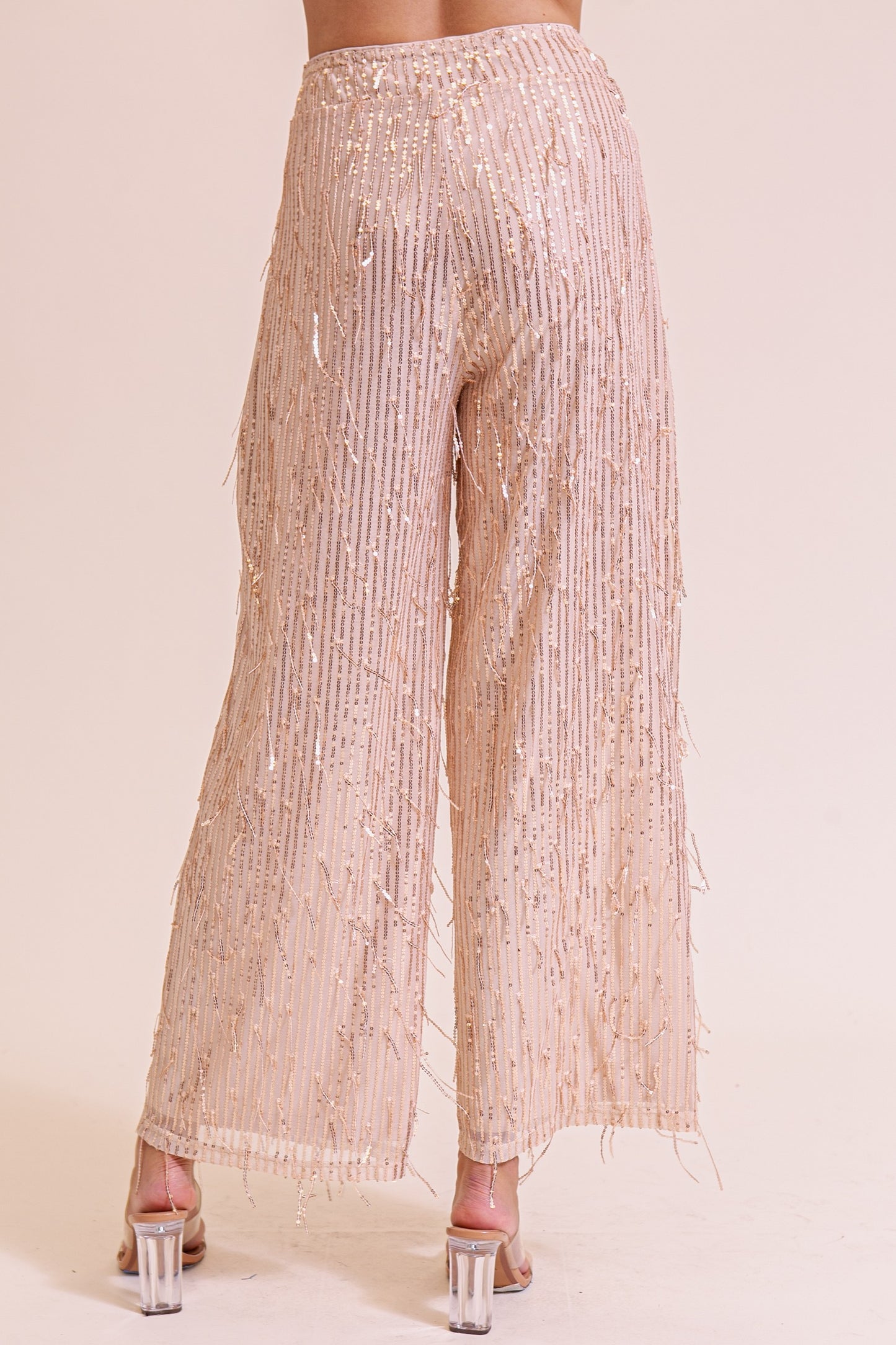 Sequin & Fringe Pants - Champagne