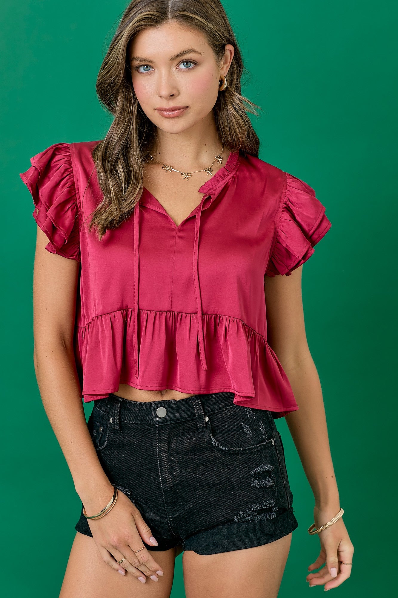 Ruby Ruffle Satin Blouse