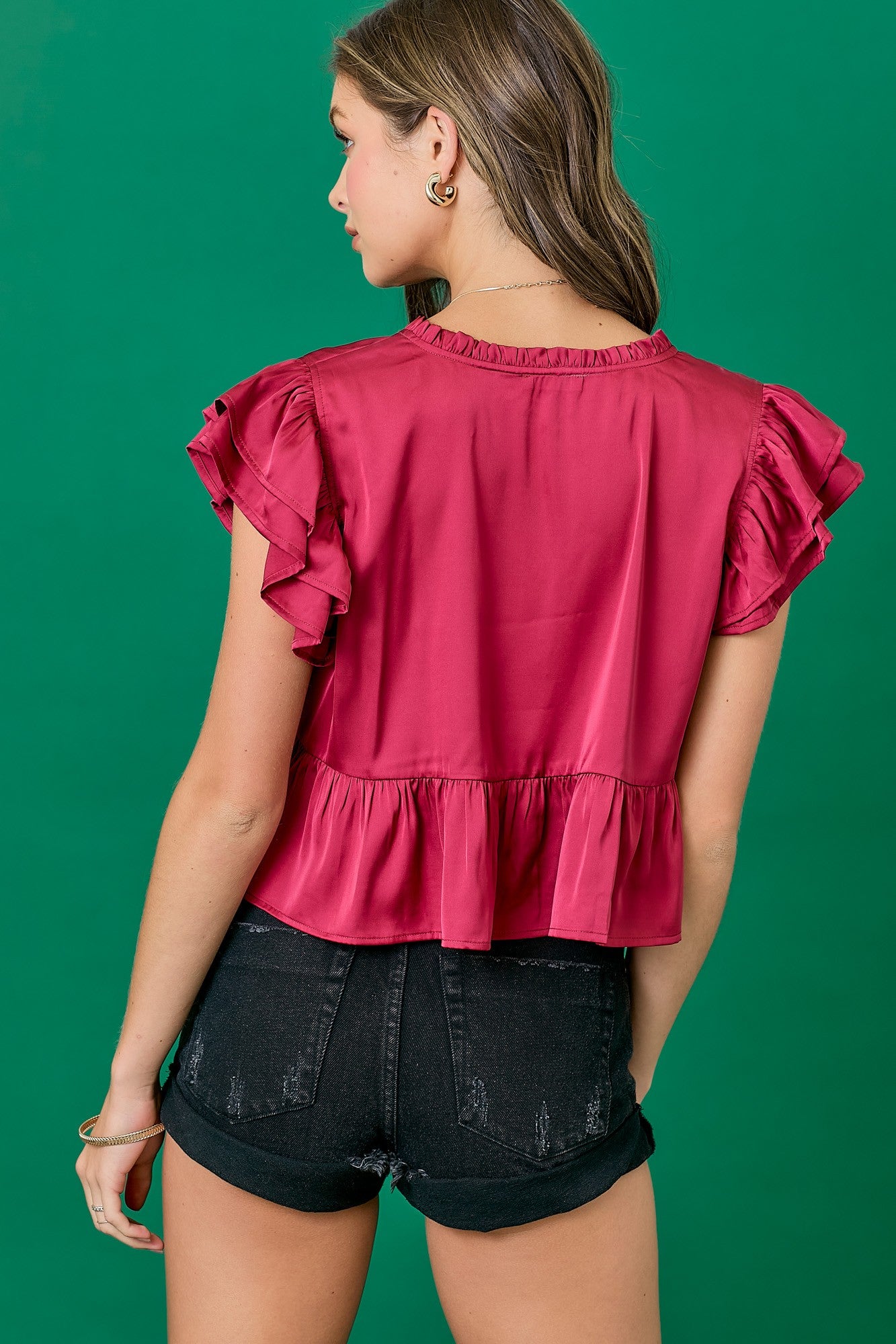 Ruby Ruffle Satin Blouse