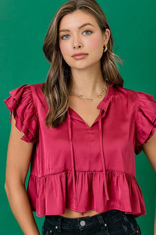 Ruby Ruffle Satin Blouse