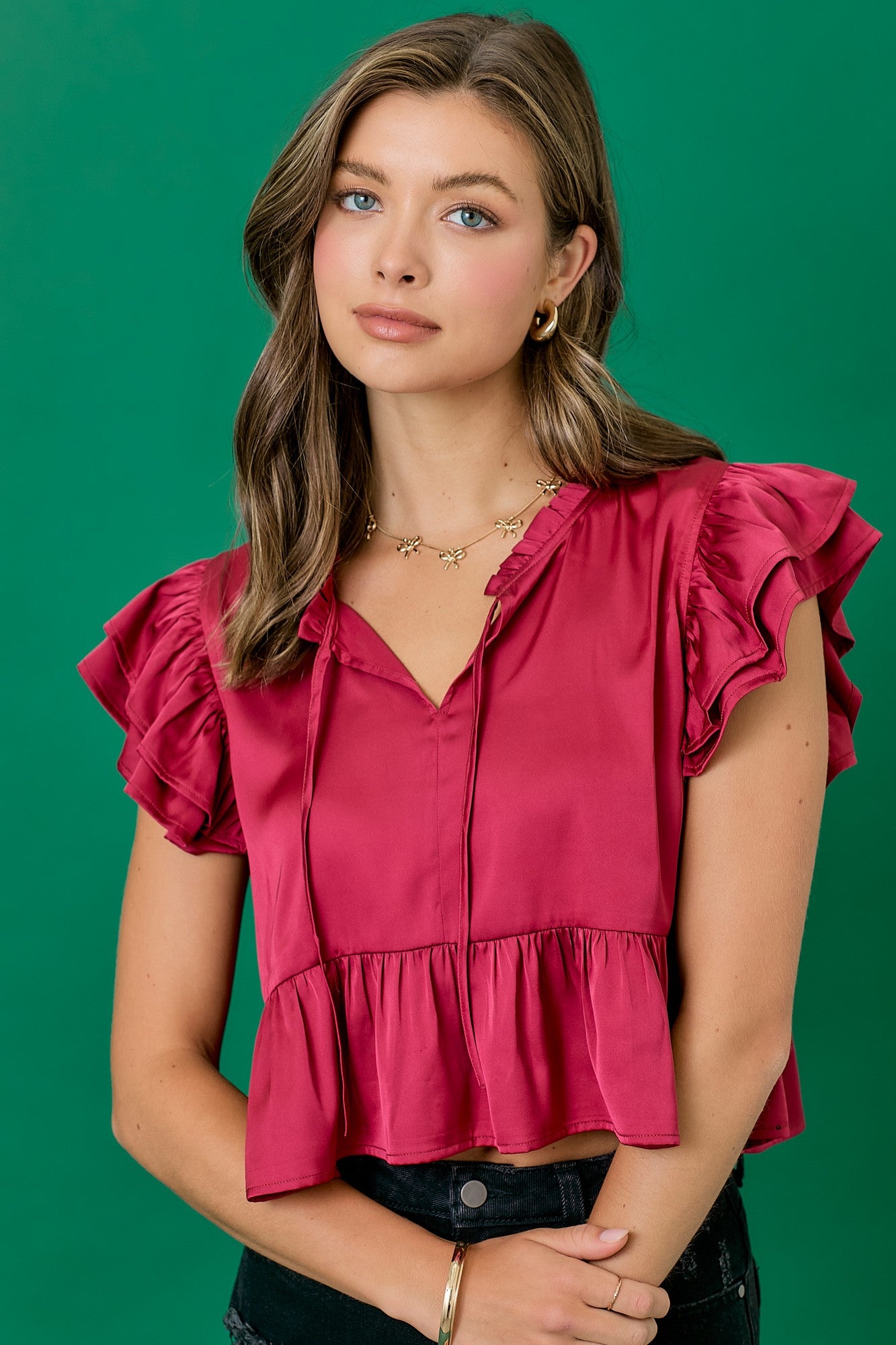 Ruby Ruffle Satin Blouse