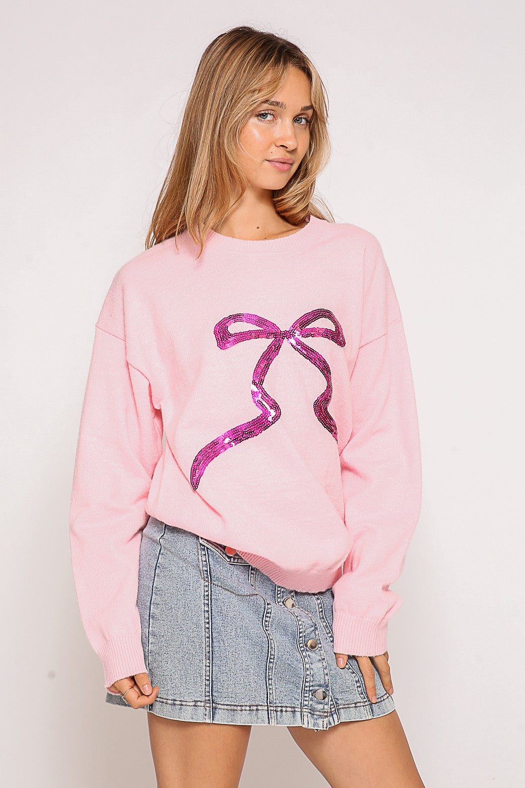 Coquette Sequin Bow Sweater