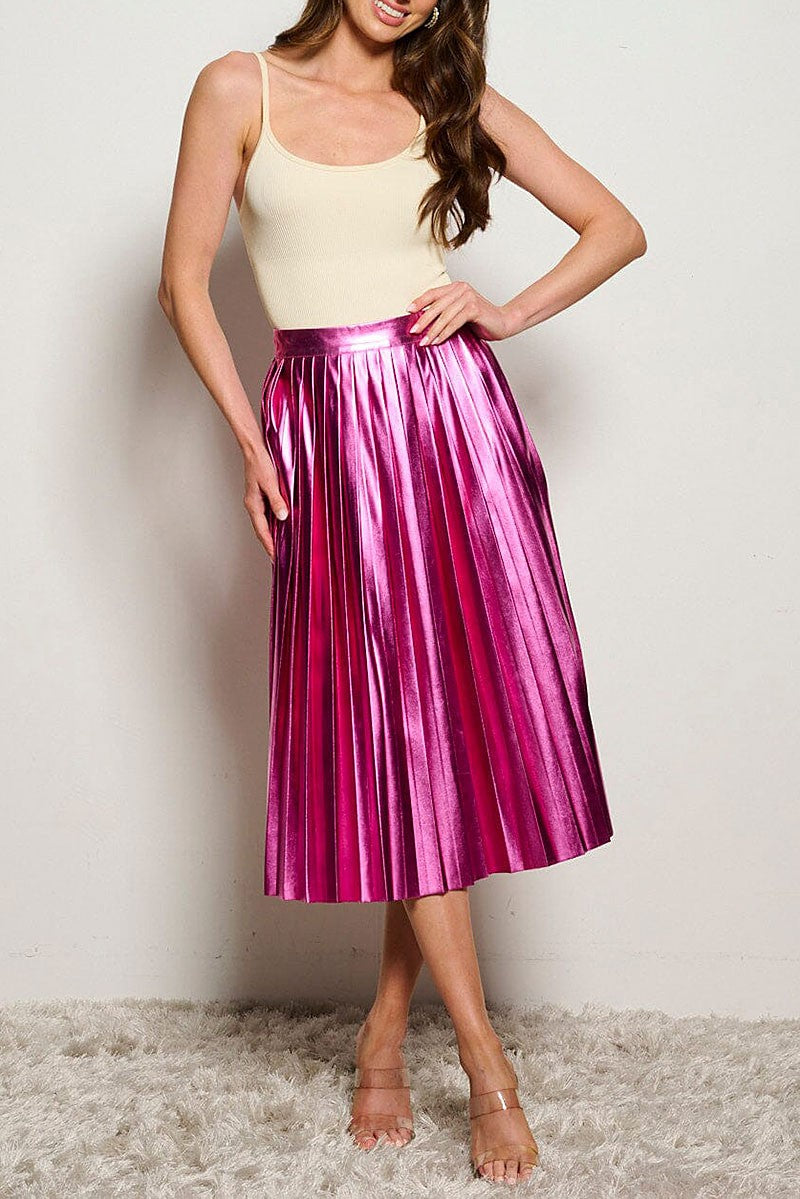 Metallic Midi Skirt - PINK