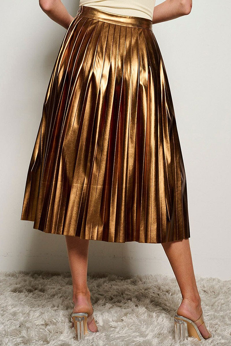 Metallic Midi Skirt - BRONZE