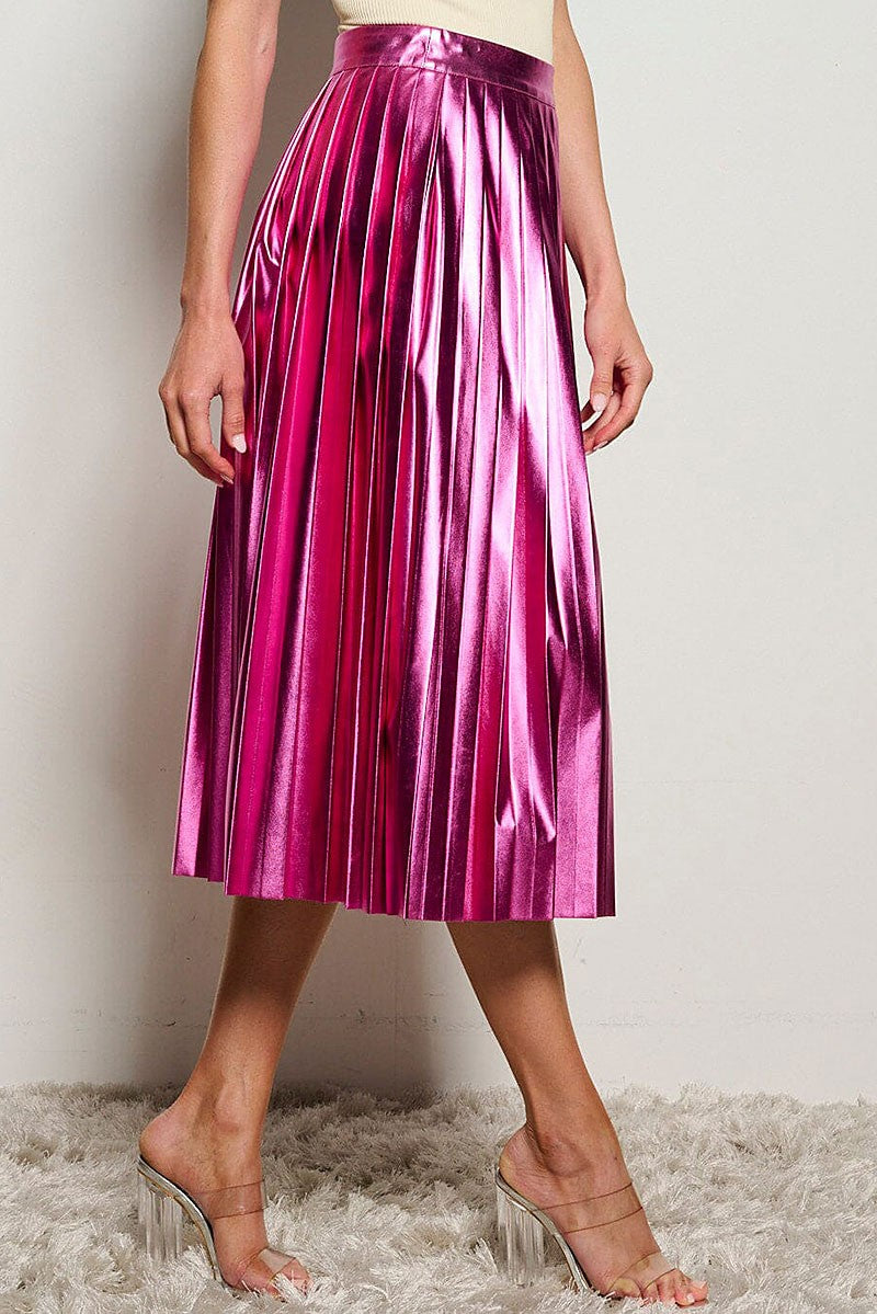 Metallic Midi Skirt - PINK