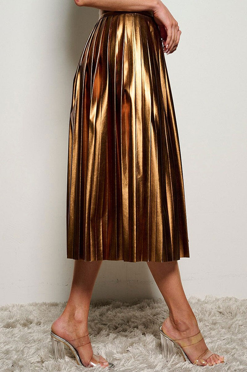 Metallic Midi Skirt - BRONZE